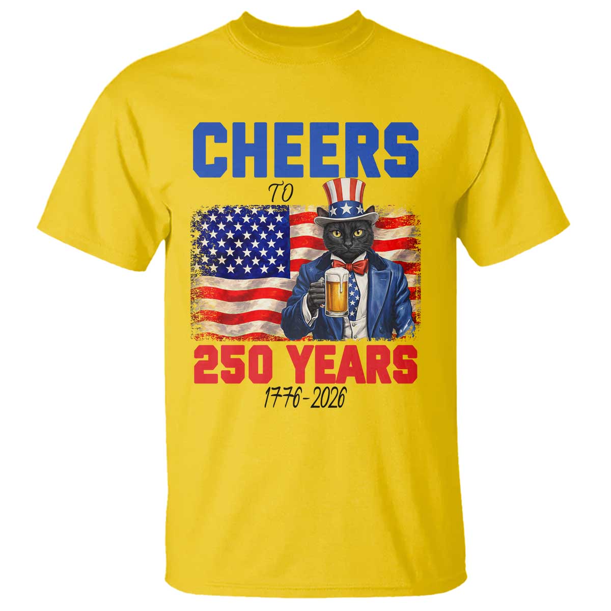 Vintage Cat Uncle Sam T Shirt Cheers To 250 Years