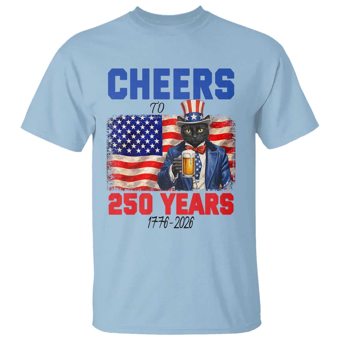Vintage Cat Uncle Sam T Shirt Cheers To 250 Years