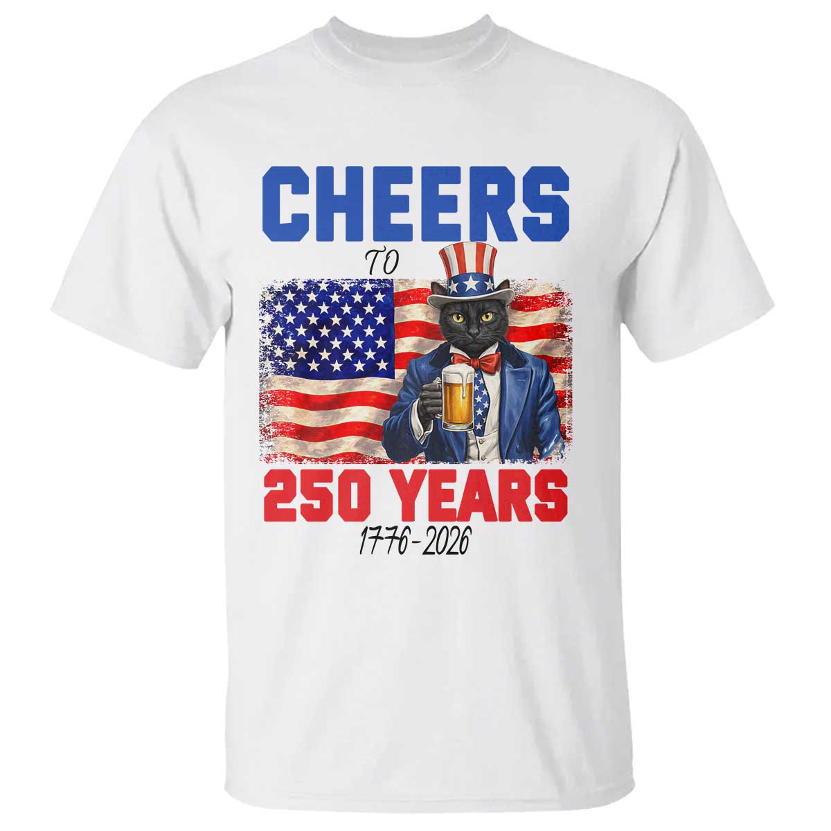 Vintage Cat Uncle Sam T Shirt Cheers To 250 Years