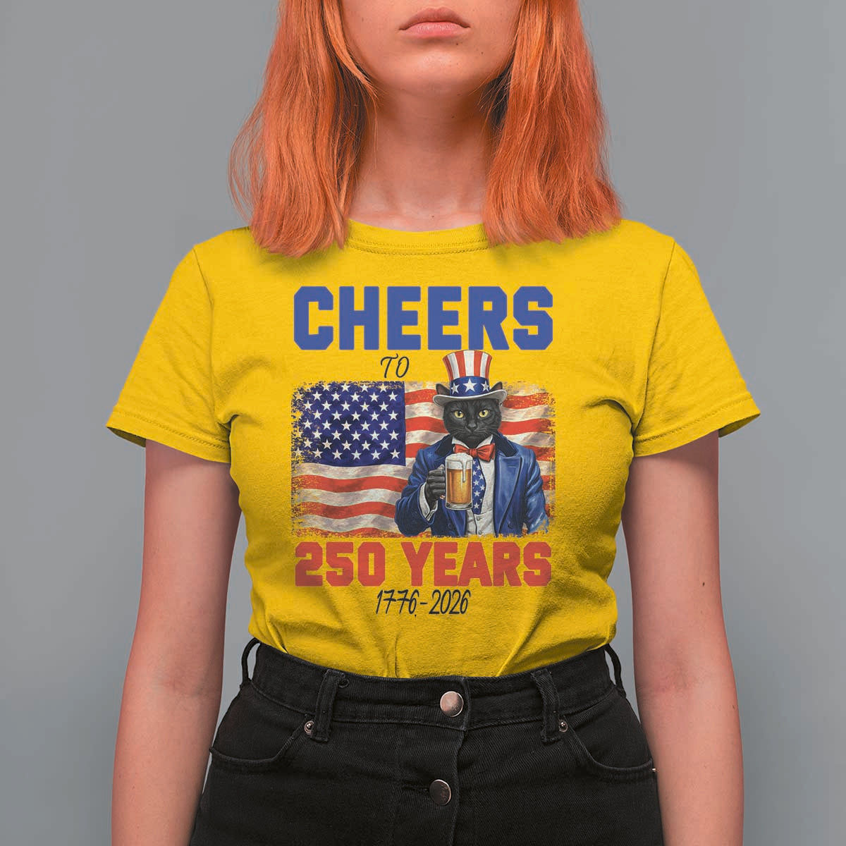 Vintage Cat Uncle Sam T Shirt For Women Cheers To 250 Years