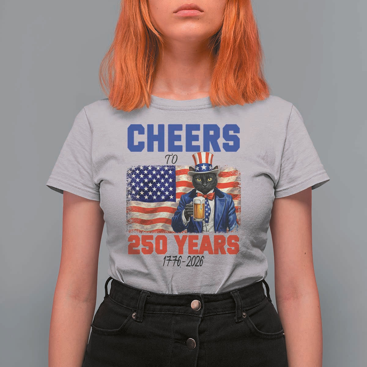 Vintage Cat Uncle Sam T Shirt For Women Cheers To 250 Years