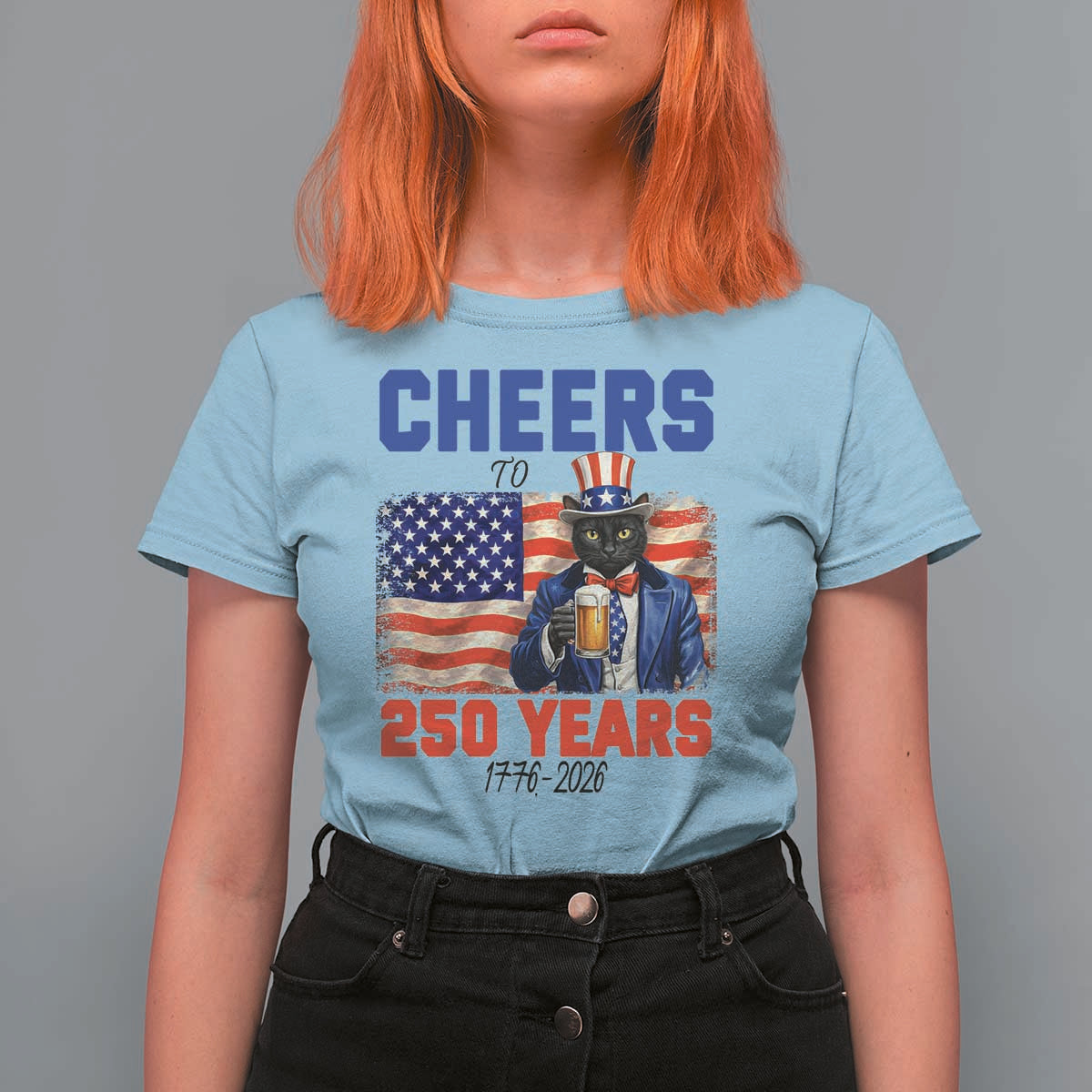 Vintage Cat Uncle Sam T Shirt For Women Cheers To 250 Years