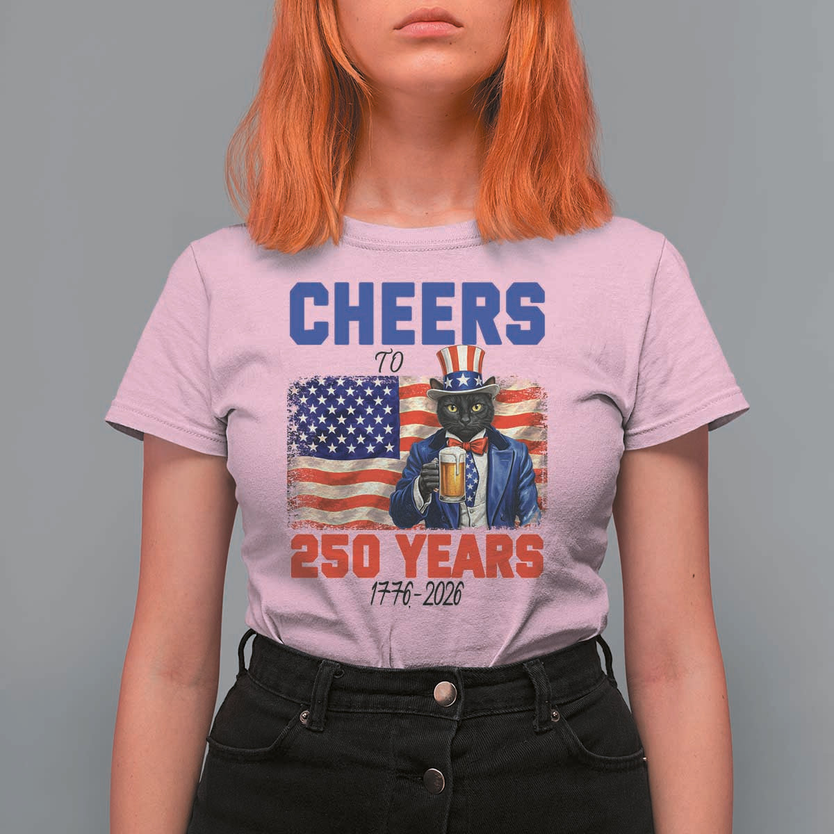 Vintage Cat Uncle Sam T Shirt For Women Cheers To 250 Years