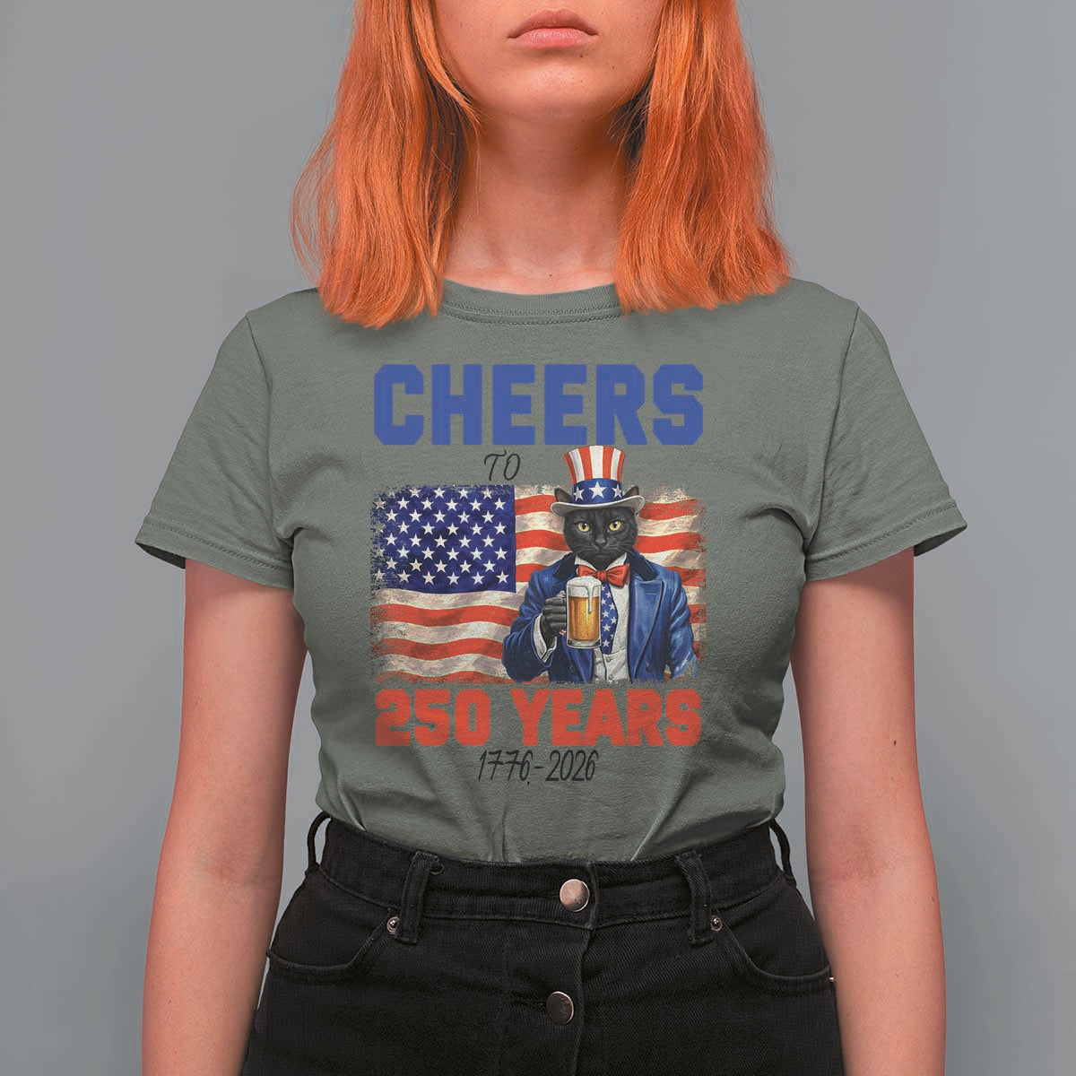 Vintage Cat Uncle Sam T Shirt For Women Cheers To 250 Years