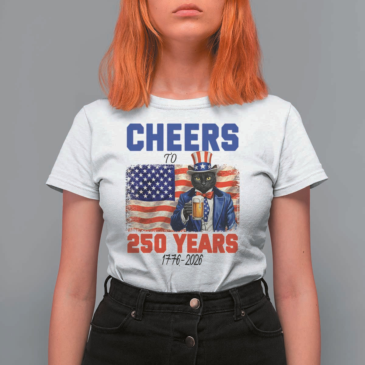Vintage Cat Uncle Sam T Shirt For Women Cheers To 250 Years