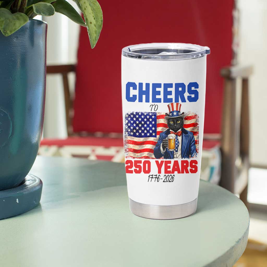 Vintage Cat Uncle Sam Tumbler Cup Cheers To 250 Years