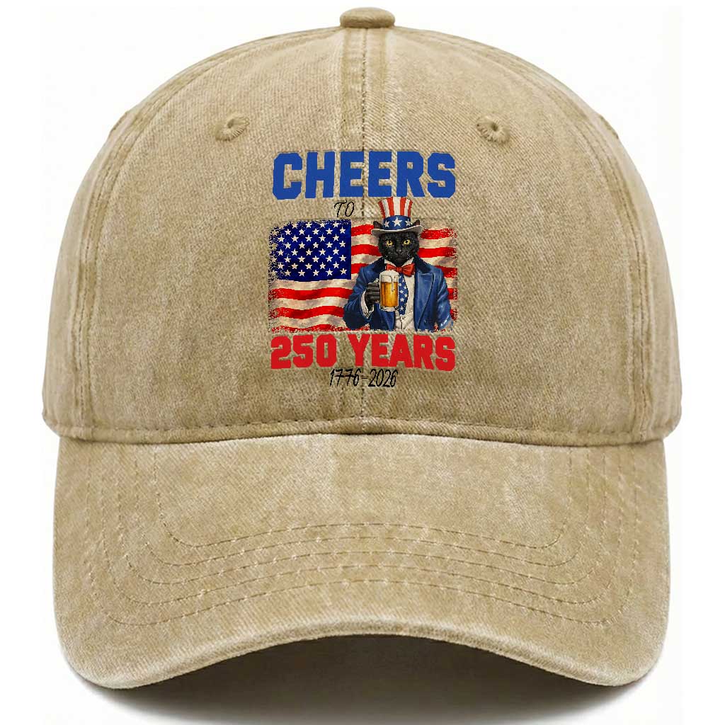 Vintage Cat Uncle Sam Washed Cotton Baseball Cap Cheers To 250 Years