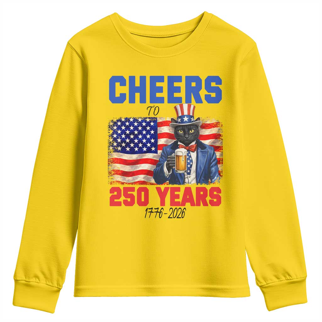 Vintage Cat Uncle Sam Youth Sweatshirt Cheers To 250 Years