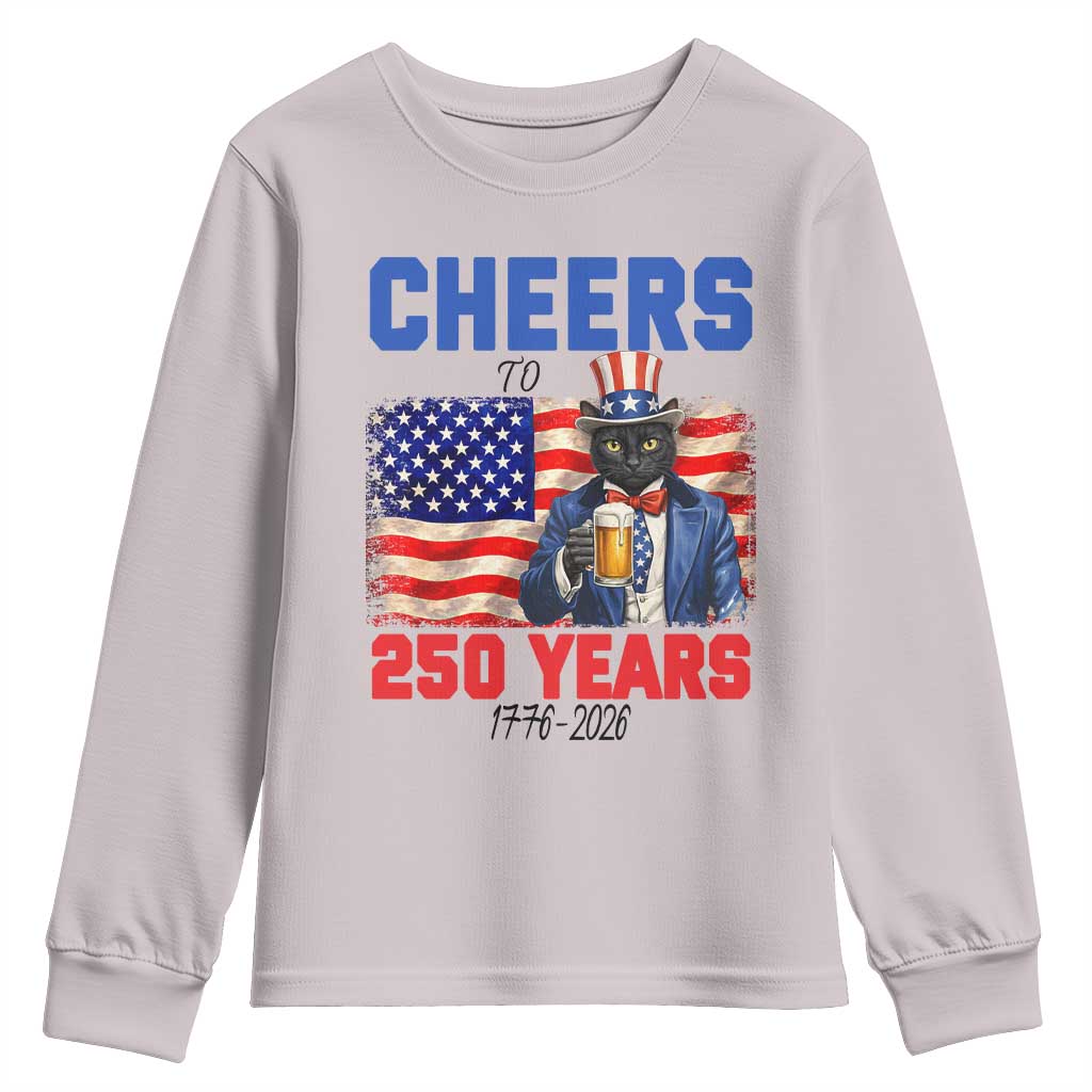 Vintage Cat Uncle Sam Youth Sweatshirt Cheers To 250 Years