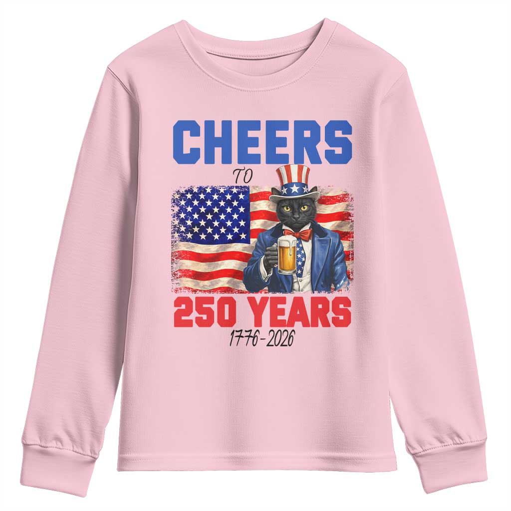 Vintage Cat Uncle Sam Youth Sweatshirt Cheers To 250 Years