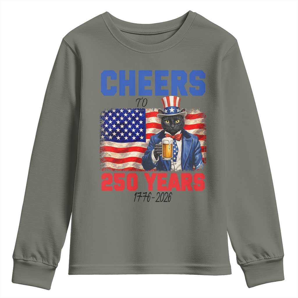 Vintage Cat Uncle Sam Youth Sweatshirt Cheers To 250 Years