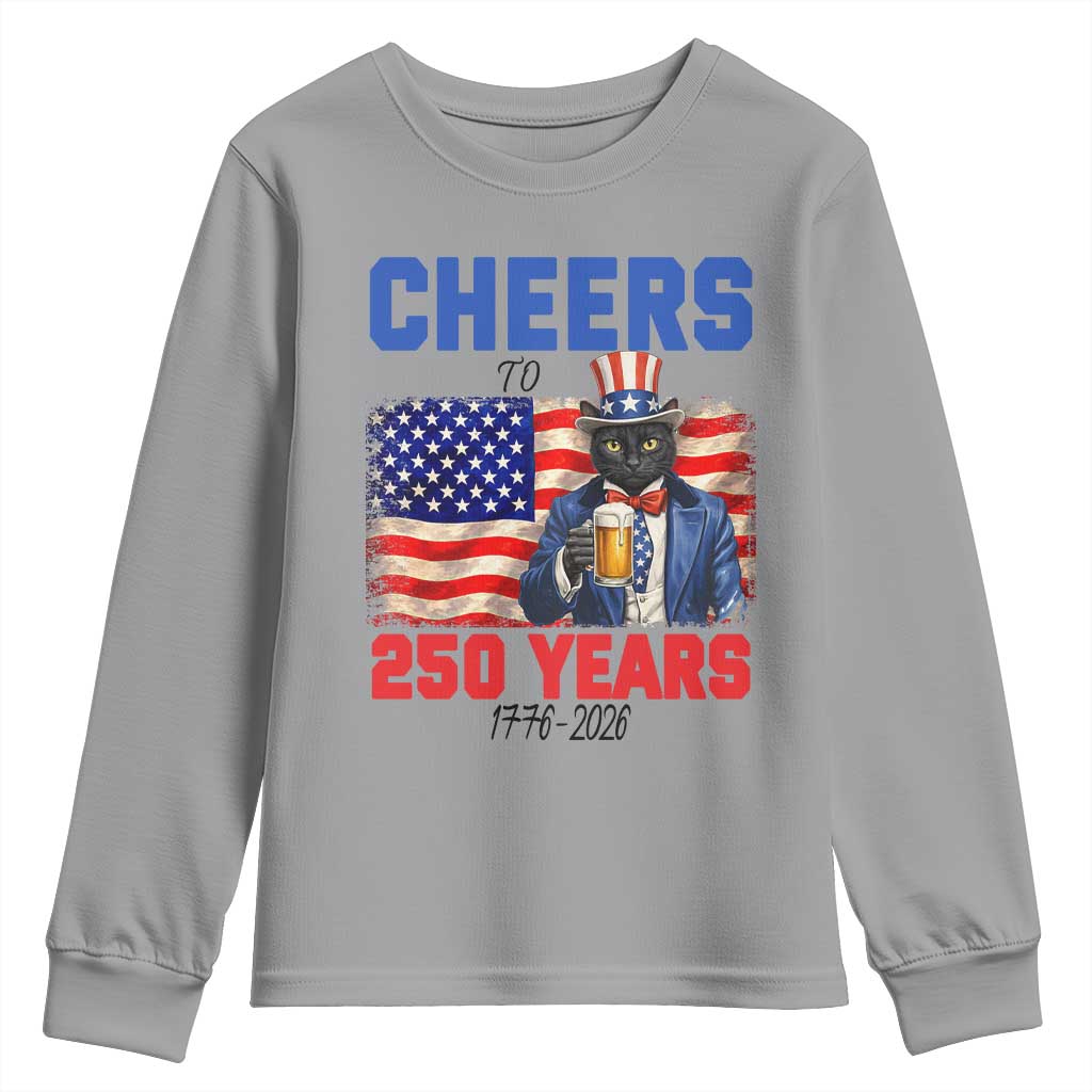 Vintage Cat Uncle Sam Youth Sweatshirt Cheers To 250 Years