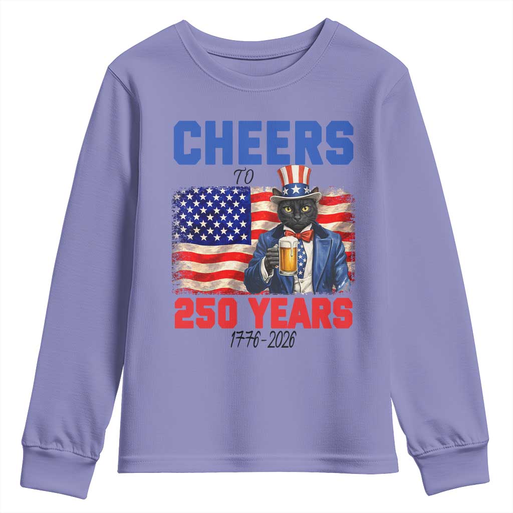 Vintage Cat Uncle Sam Youth Sweatshirt Cheers To 250 Years