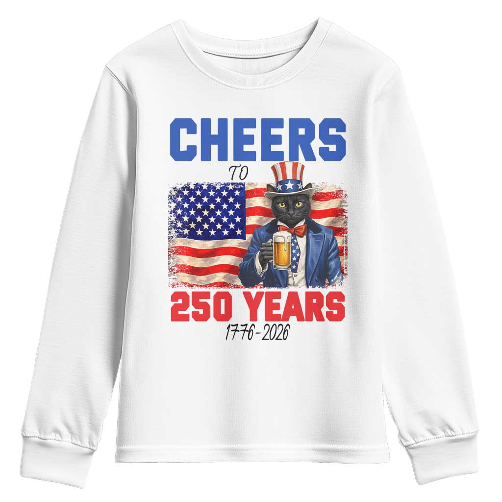 Vintage Cat Uncle Sam Youth Sweatshirt Cheers To 250 Years