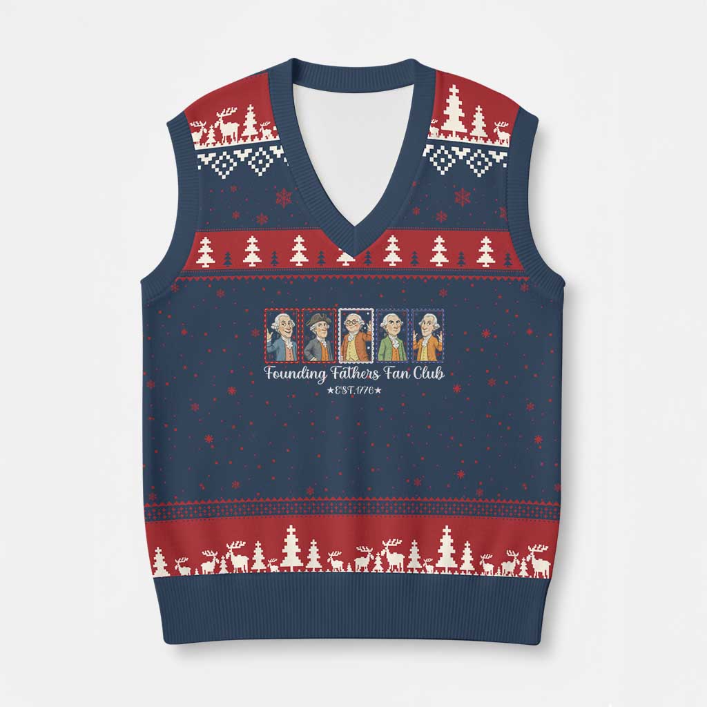 Funny Founding Fathers Fan Club Patriotic History V-Neck Knit Sweater Vest