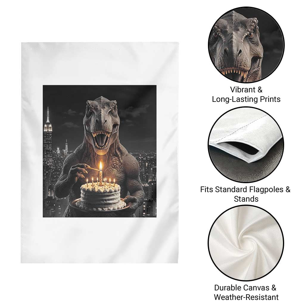 Funny Birthday Dinosaur Garden Flag Prehistoric Party Celebration