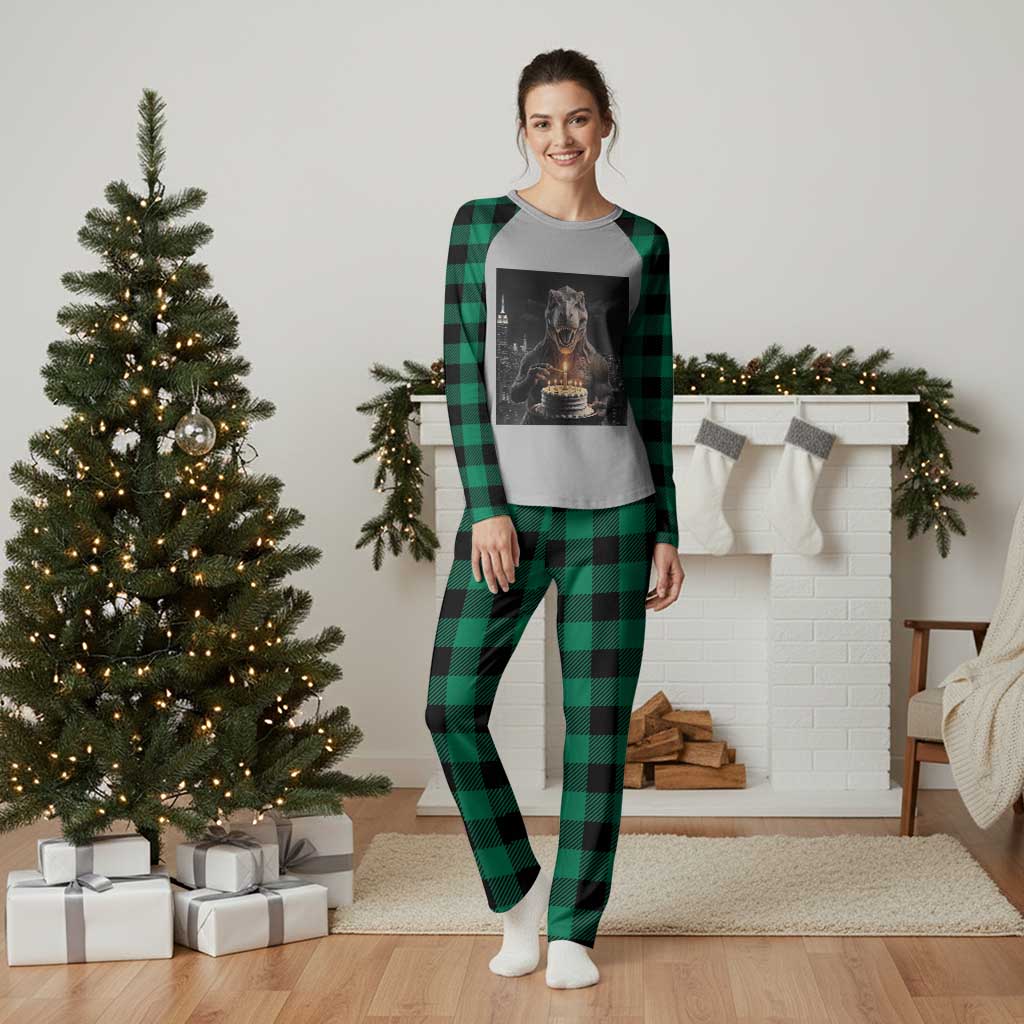 Funny Birthday Dinosaur Plaid Pajama Set Prehistoric Party Celebration
