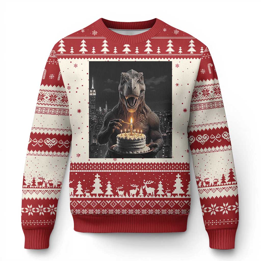 Funny Birthday Dinosaur Ugly Christmas Sweater Prehistoric Party Celebration