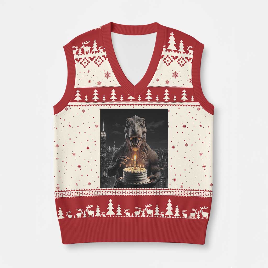 Funny Birthday Dinosaur V-Neck Knit Sweater Vest Prehistoric Party Celebration