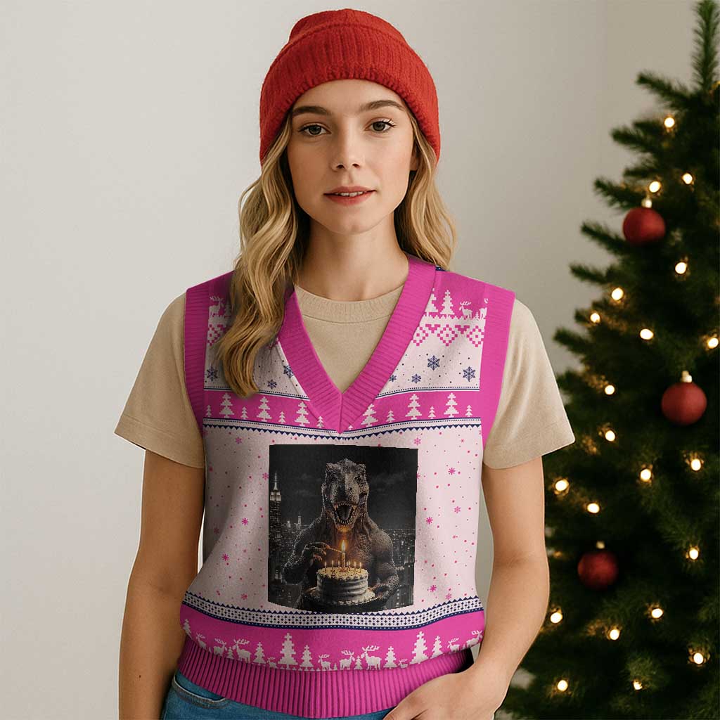 Funny Birthday Dinosaur V-Neck Knit Sweater Vest Prehistoric Party Celebration