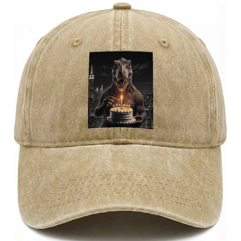 Funny Birthday Dinosaur Washed Cotton Baseball Cap Prehistoric Party Celebration