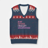 Funny Sarcastic Quote V-Neck Knit Sweater Vest In My Defense I Was Left Unsupervised