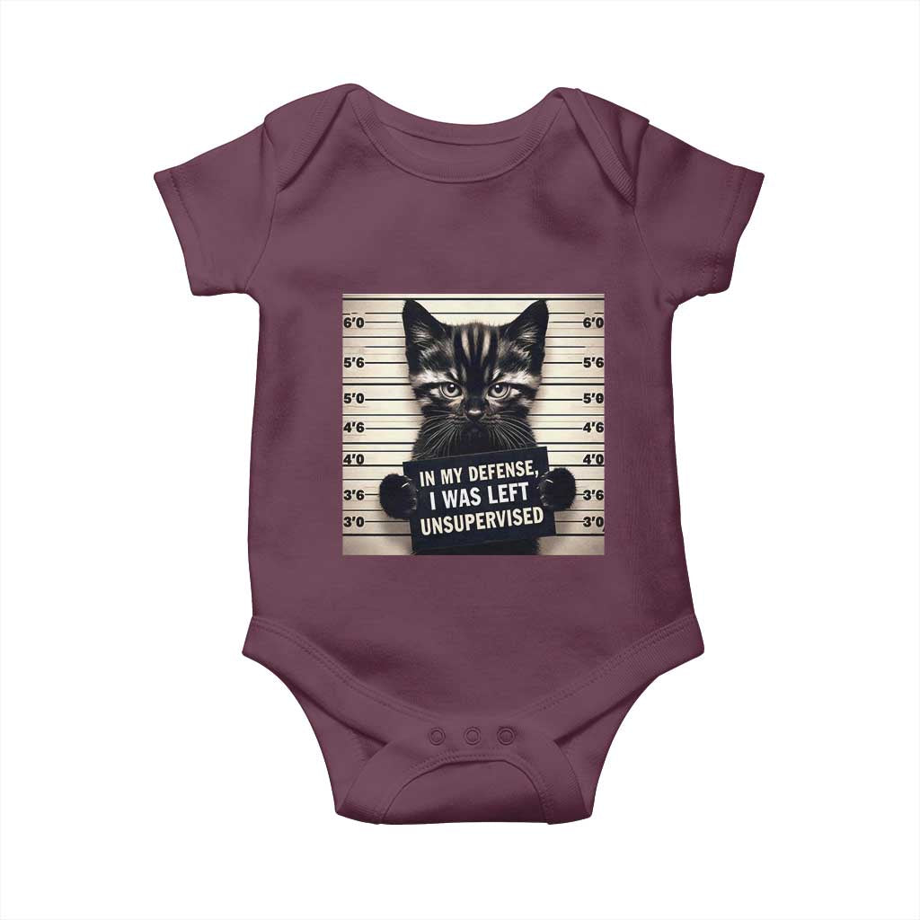 Funny Bad Cat Attitude Baby Onesie In My Defense I Was Left Unsupervised