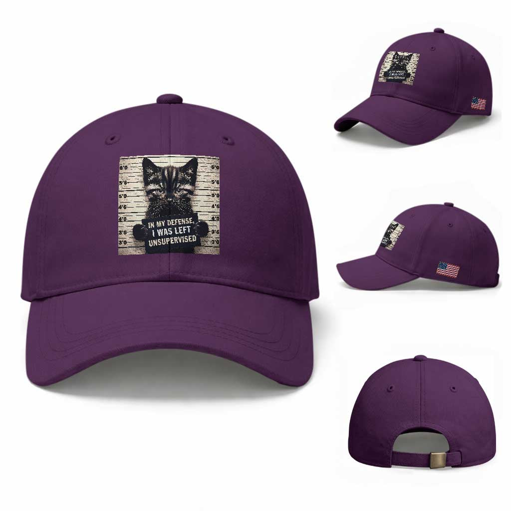 Funny Bad Cat Attitude Baseball Cap In My Defense I Was Left Unsupervised
