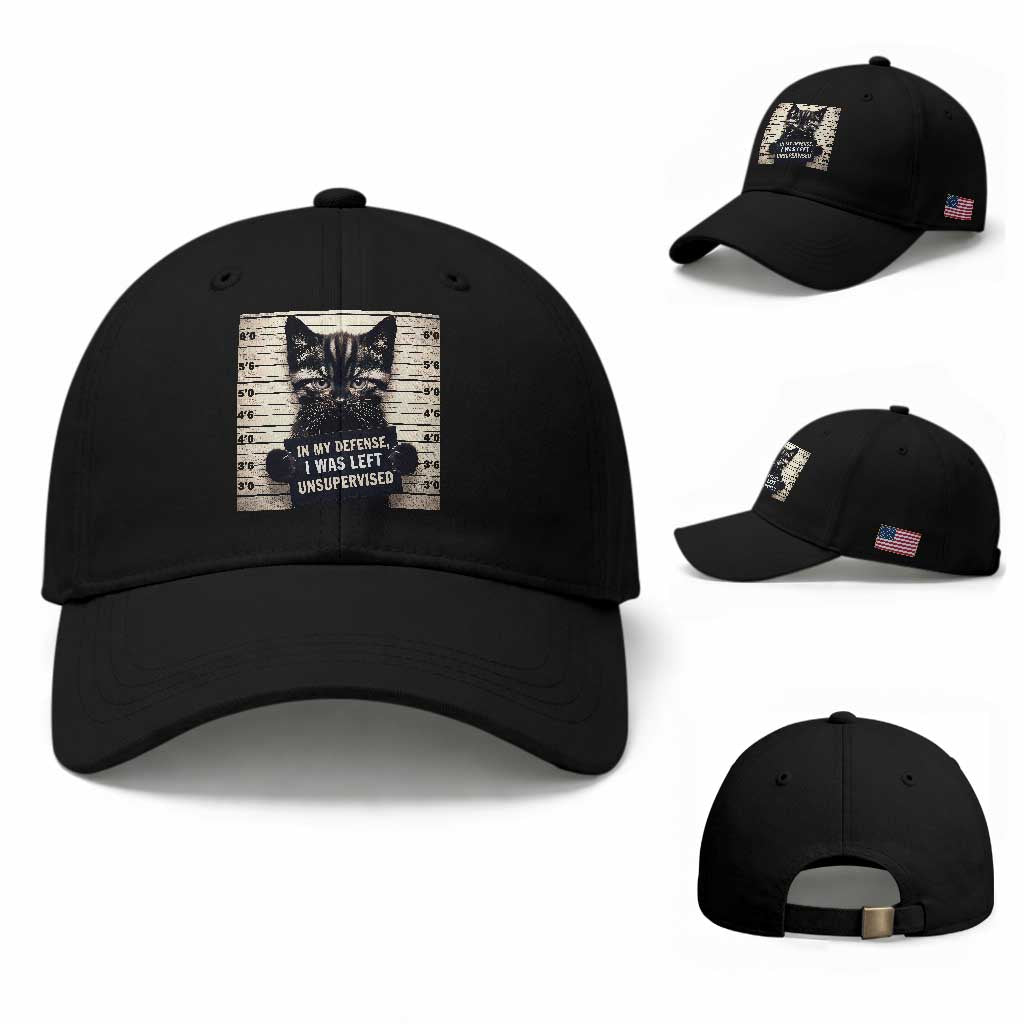 Funny Bad Cat Attitude Baseball Cap In My Defense I Was Left Unsupervised