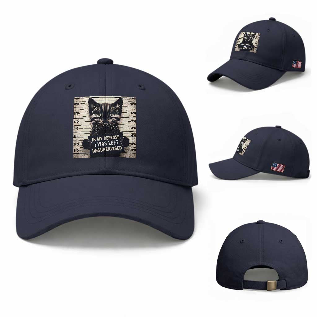 Funny Bad Cat Attitude Baseball Cap In My Defense I Was Left Unsupervised