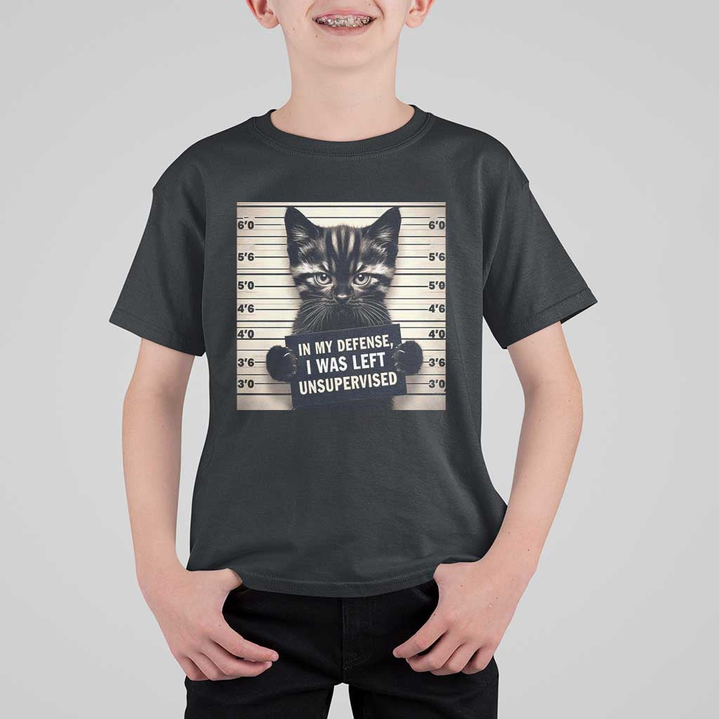 Funny Bad Cat Attitude T Shirt For Kid In My Defense I Was Left Unsupervised
