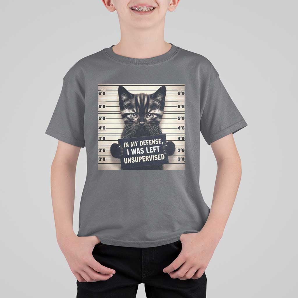 Funny Bad Cat Attitude T Shirt For Kid In My Defense I Was Left Unsupervised