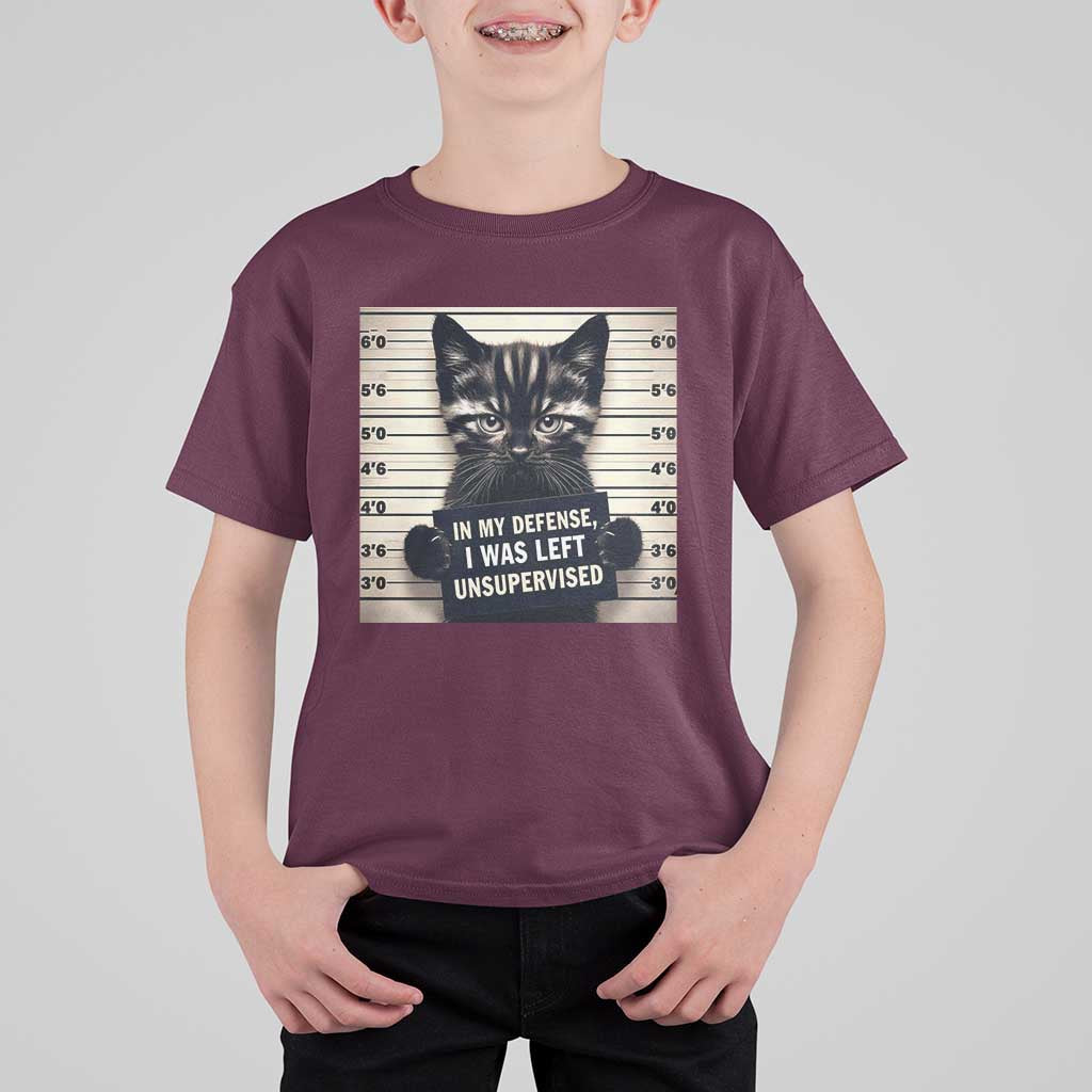 Funny Bad Cat Attitude T Shirt For Kid In My Defense I Was Left Unsupervised