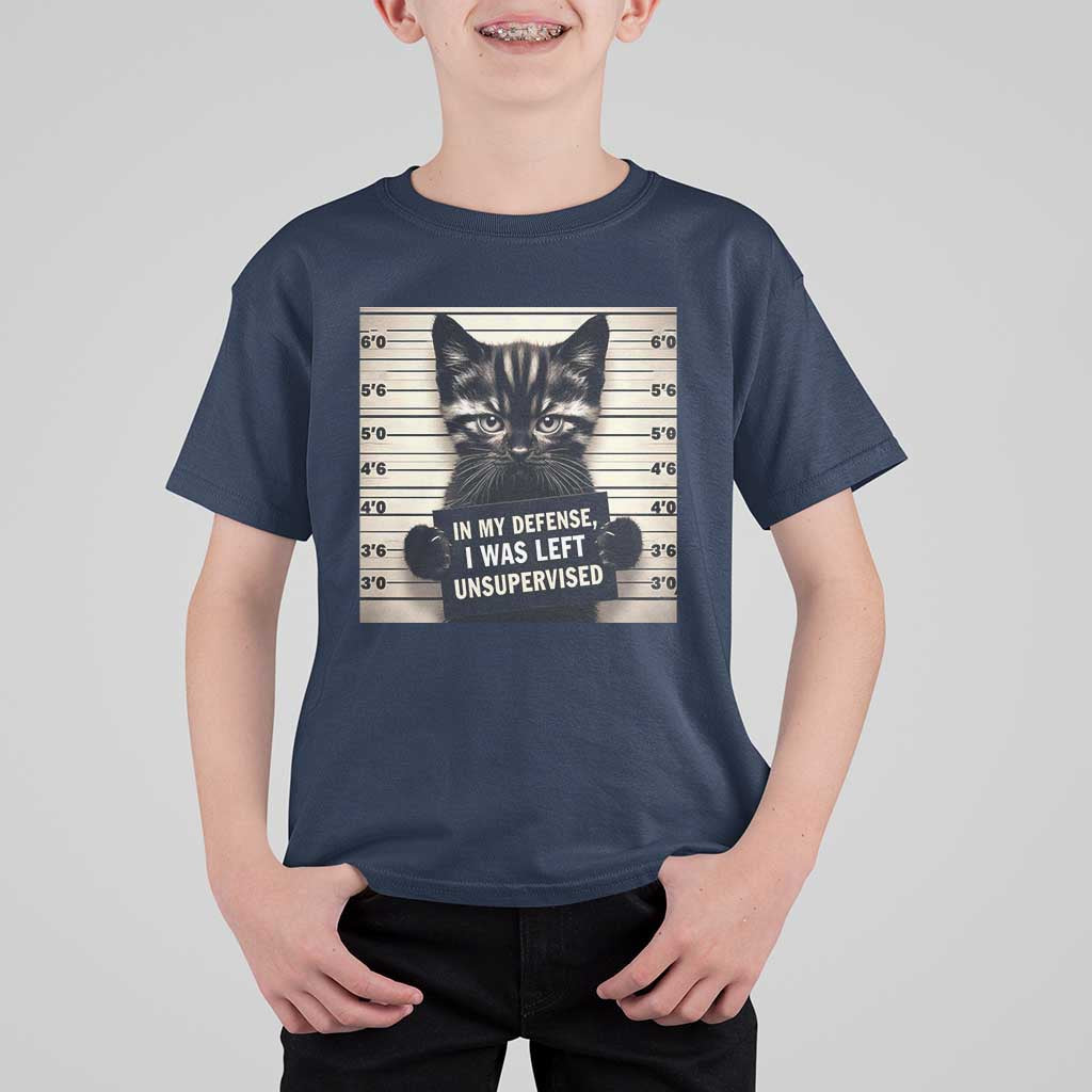 Funny Bad Cat Attitude T Shirt For Kid In My Defense I Was Left Unsupervised