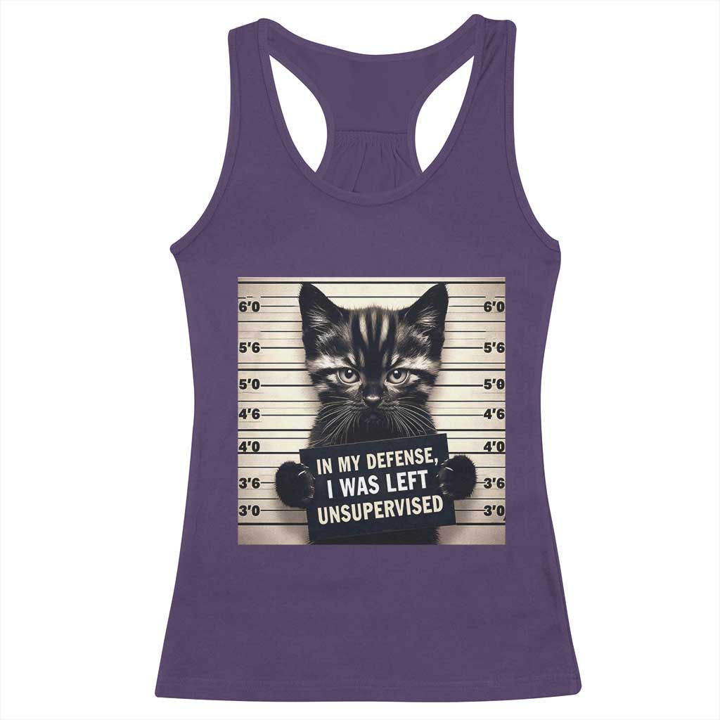 Funny Bad Cat Attitude Racerback Tank Top In My Defense I Was Left Unsupervised