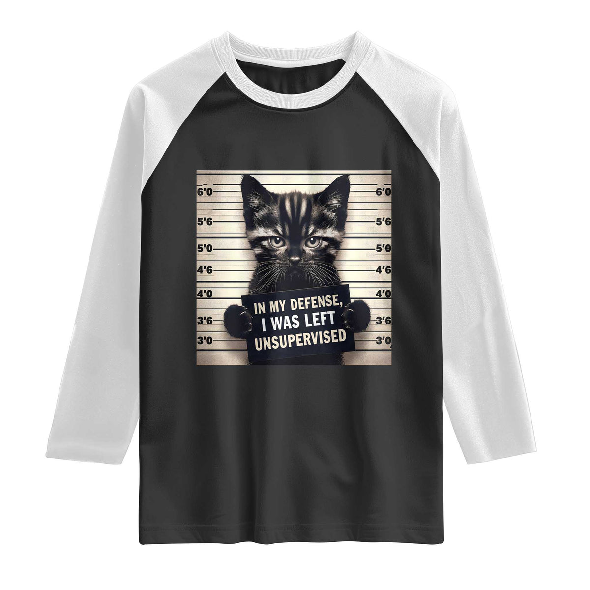 Funny Bad Cat Attitude Raglan Shirt In My Defense I Was Left Unsupervised