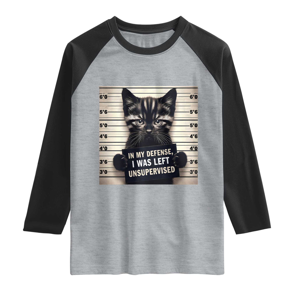 Funny Bad Cat Attitude Raglan Shirt In My Defense I Was Left Unsupervised