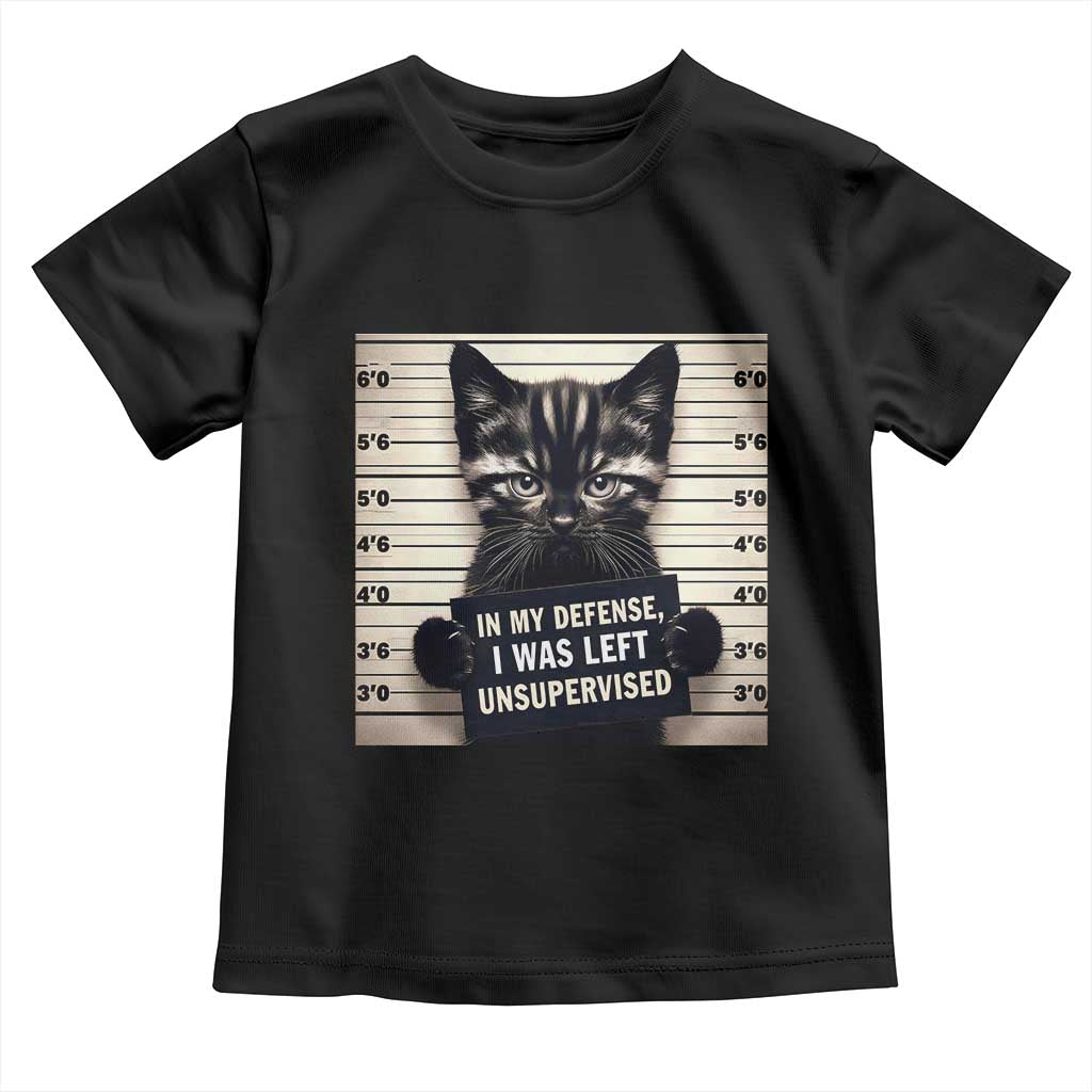 Funny Bad Cat Attitude Toddler T Shirt In My Defense I Was Left Unsupervised