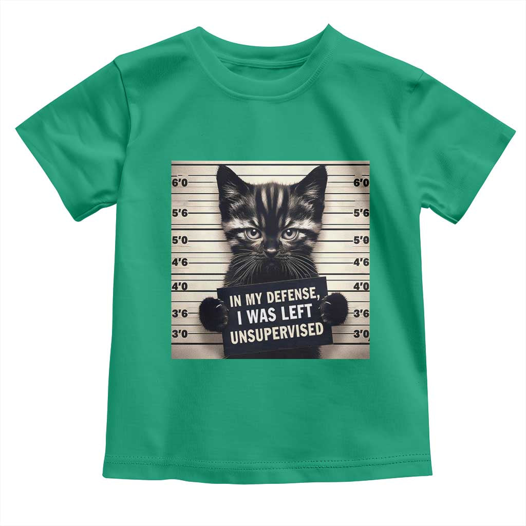 Funny Bad Cat Attitude Toddler T Shirt In My Defense I Was Left Unsupervised