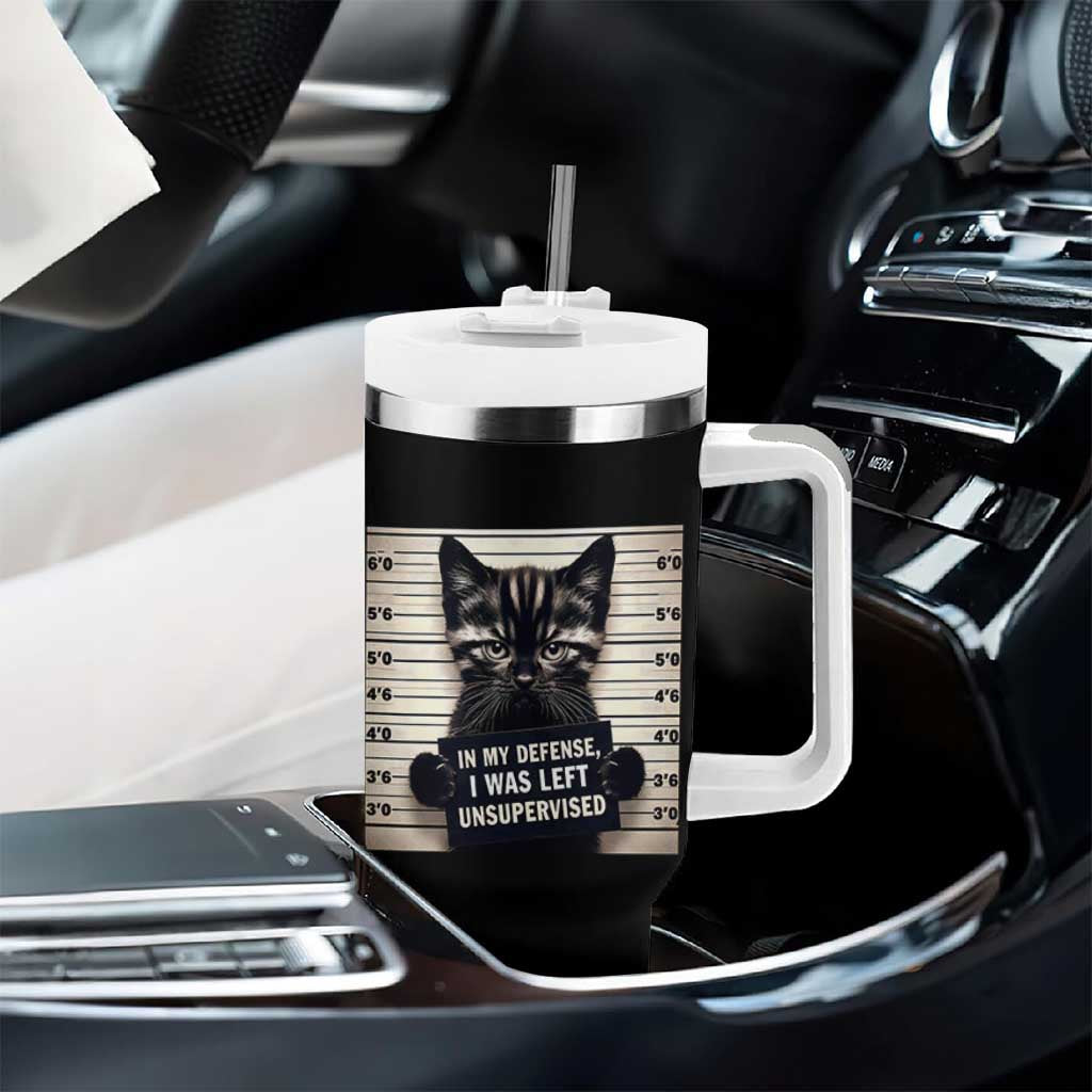 Funny Bad Cat Attitude Tumbler With Handle In My Defense I Was Left Unsupervised