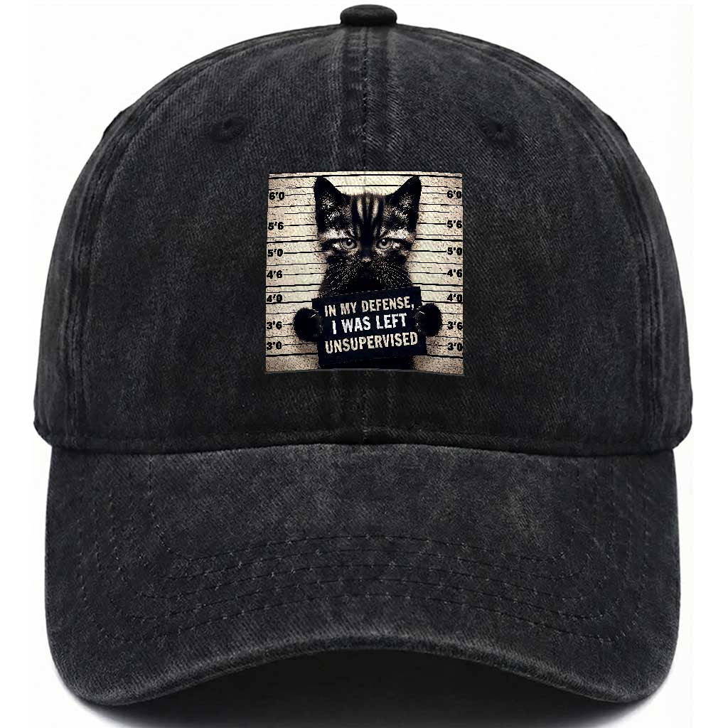 Funny Bad Cat Attitude Washed Cotton Baseball Cap In My Defense I Was Left Unsupervised