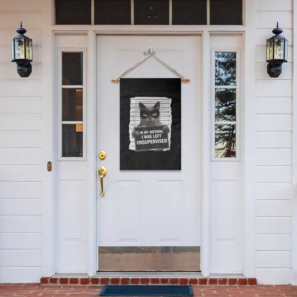 Funny Cat Mugshot Garden Flag In My Defense I Was Left Unsupervised