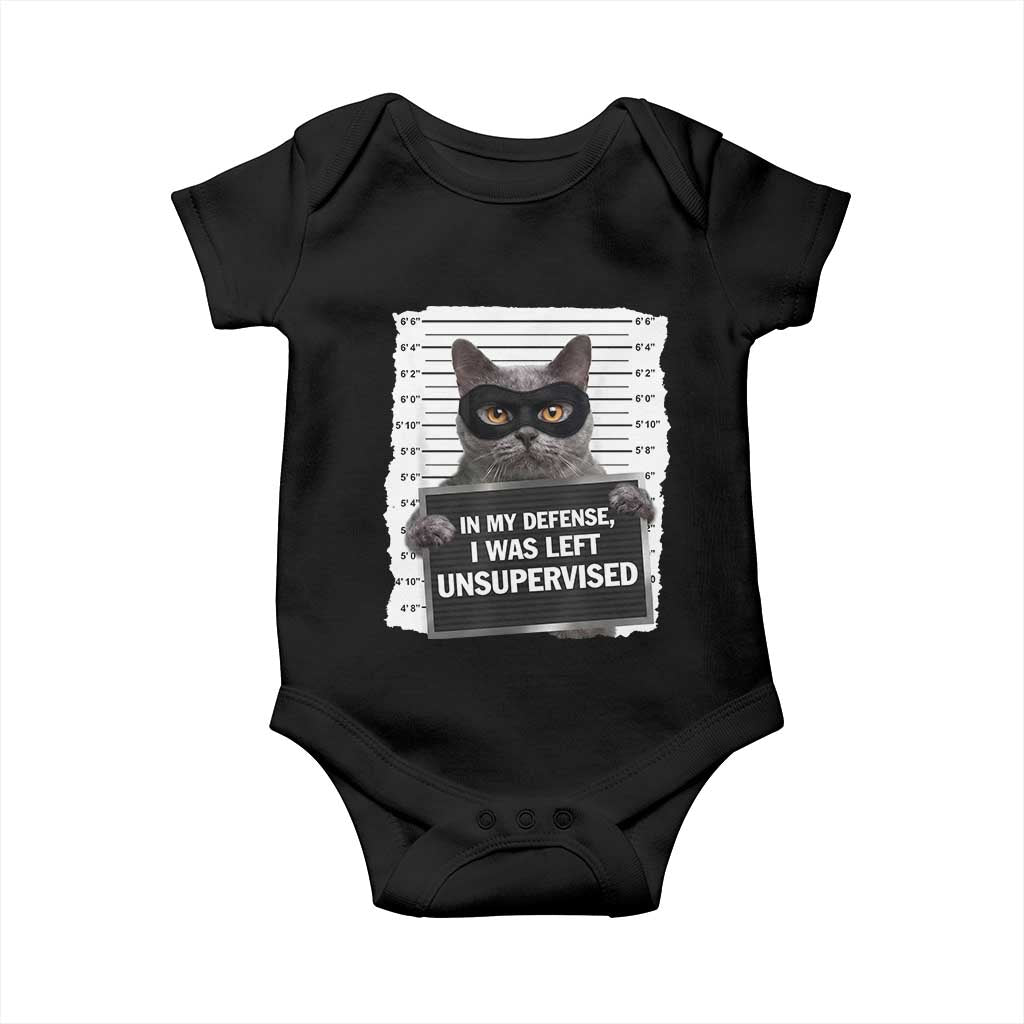 Funny Cat Mugshot Baby Onesie In My Defense I Was Left Unsupervised