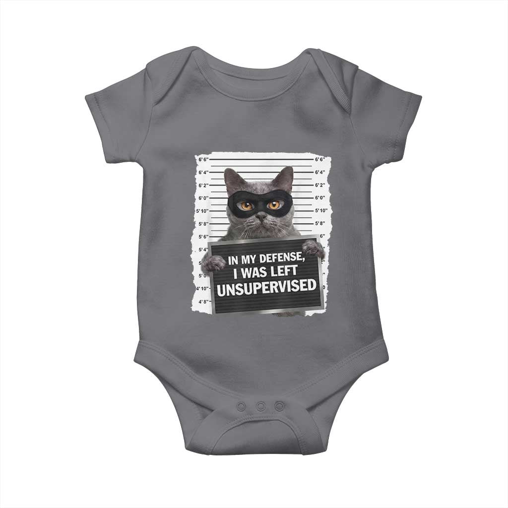 Funny Cat Mugshot Baby Onesie In My Defense I Was Left Unsupervised