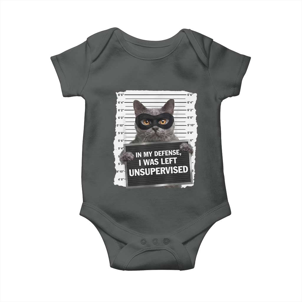 Funny Cat Mugshot Baby Onesie In My Defense I Was Left Unsupervised