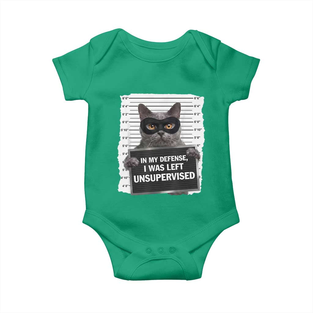 Funny Cat Mugshot Baby Onesie In My Defense I Was Left Unsupervised