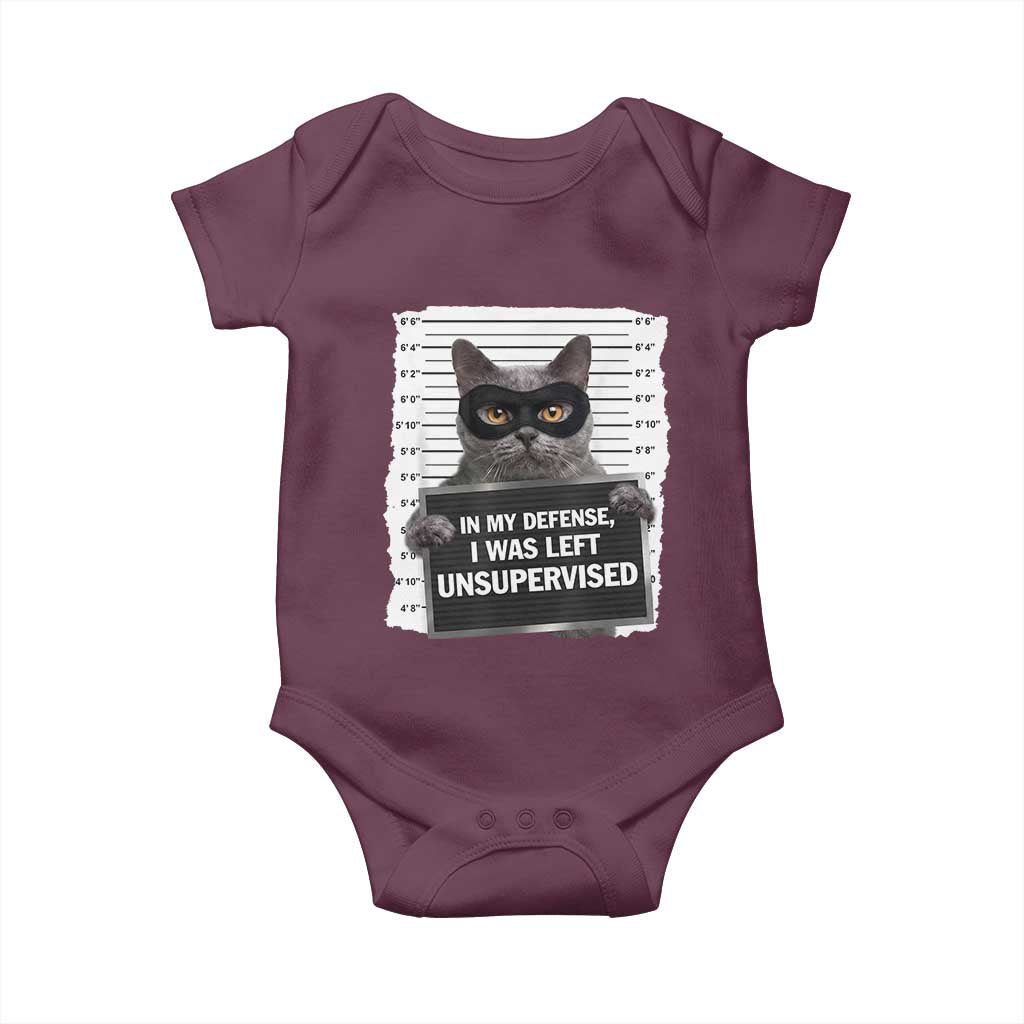 Funny Cat Mugshot Baby Onesie In My Defense I Was Left Unsupervised