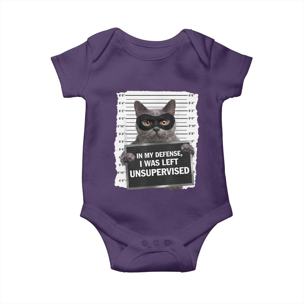 Funny Cat Mugshot Baby Onesie In My Defense I Was Left Unsupervised