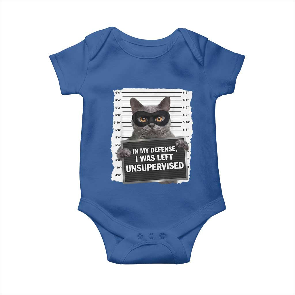 Funny Cat Mugshot Baby Onesie In My Defense I Was Left Unsupervised