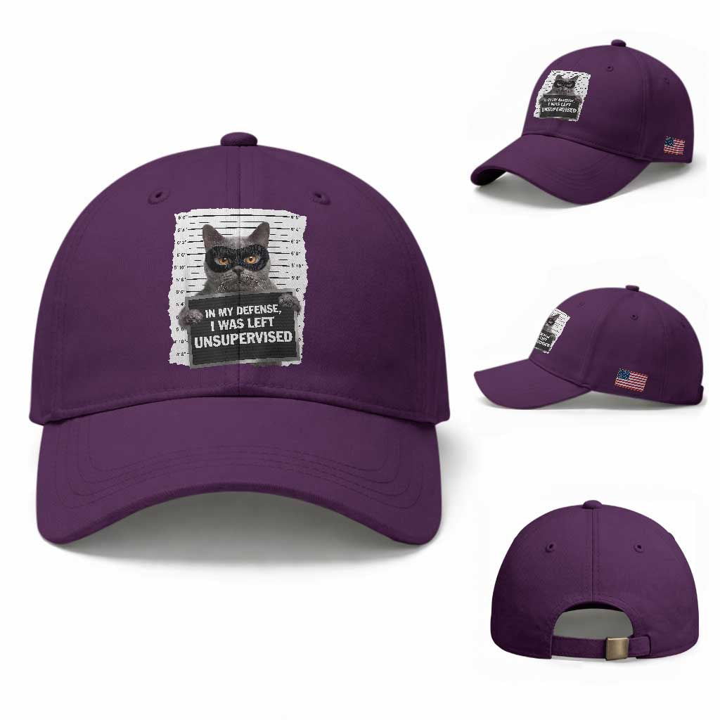 Funny Cat Mugshot Baseball Cap In My Defense I Was Left Unsupervised